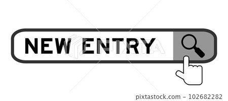 Search banner in word new entry with hand over magnifier icon on white background 102682282