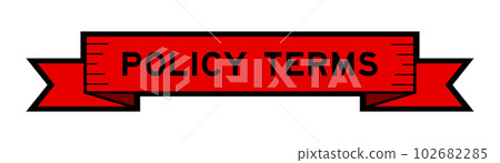 Ribbon label banner with word policy terms in red color on white background 102682285