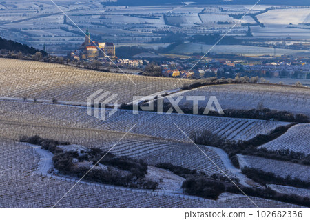 Winter landscape near Mikulov, Palava region, Southern Moravia, Czech Republic Winter landscape near Mikulov, Palava region, Southern Moravia, Czech Republic 102682336