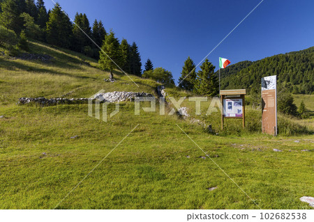 Trenches from First World War near Monte Grappa, Province of Treviso, Veneto Region, Italy 102682538