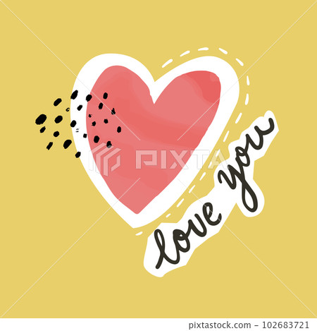 Love you text, watercolor heart. Modern cute minimalism collage style. Vector paper art. 102683721