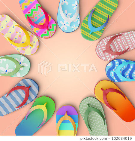 Friend concept circle copy space flat lay of cute cartoon style colorful flip flops sandal lifestyle casual fashion isolated on orange background 3d render illustration Friend concept circle copy space flat lay of cute cartoon style colorful flip flops sandal lifestyle casual fashion isolated on orange background 3d render illustration 102684019