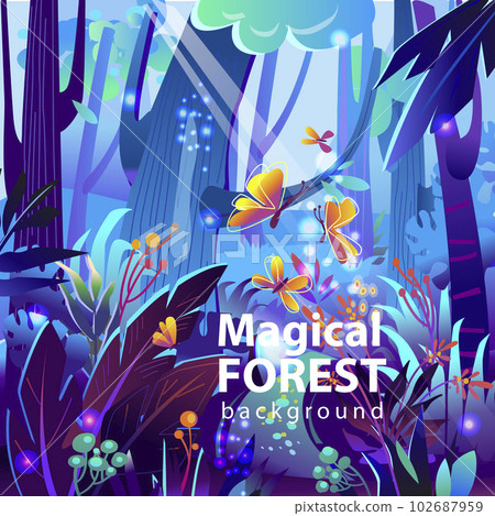 Magical forest, Vector fairy tale background 102687959
