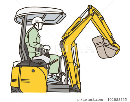 Male worker riding heavy machinery at a construction site 102688535