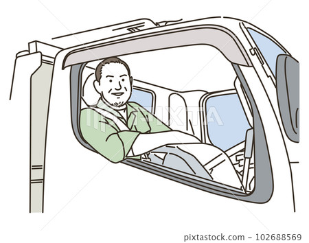 Smiling male worker driving a truck Smiling male worker driving a truck 102688569