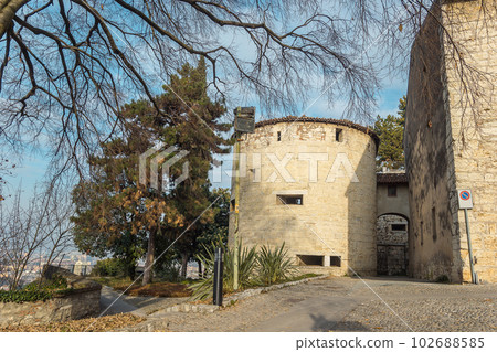 Part of the castle of the city of Brescia on a sunny winter day 102688585