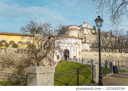 The entrance of the medieval fortress of Brescia 102688594