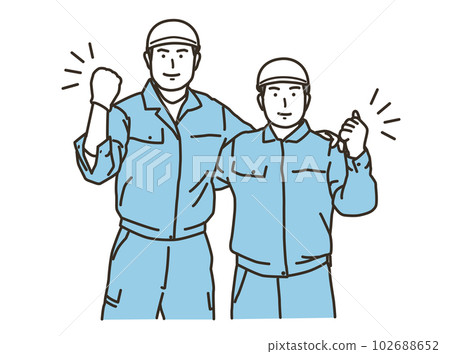 Male workers doing a guts pose Male workers doing a guts pose 102688652