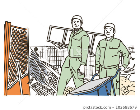 在建築工地工作的穿著工作服的男人 102688679