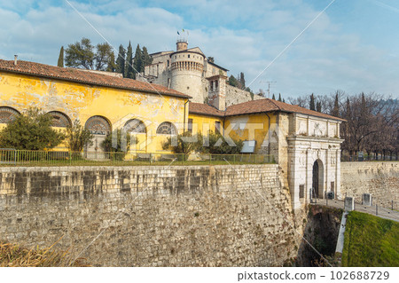 The entrance of the medieval fortress of Brescia The entrance of the medieval fortress of Brescia 102688729