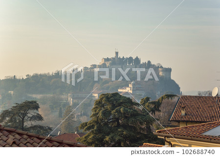 The castle of the city of Brescia on a sunny winter day 102688740