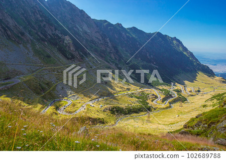 Panoramic mountain road Transfagarasan, the most beautiful road in Europe Panoramic mountain road Transfagarasan, the most beautiful road in Europe 102689788