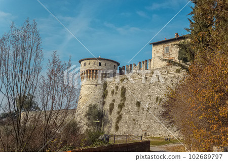 Part of the castle of the city of Brescia on a sunny winter day Part of the castle of the city of Brescia on a sunny winter day 102689797