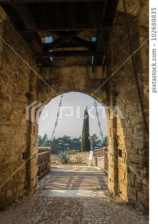 drawbridge Gate of medieval Castle of Brescia on Colle Cidneo 102689835