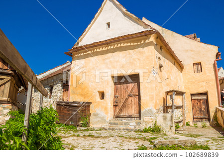 Inside courtyard and old houses of The Rasnov Citadel 102689839