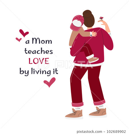 Mom and child embrace feeling love each other. Motherhood and maternity concept. Mommy showing butterfly to son. Happy mother's day greeting card design. Holiday hand drawn flat vector illustration Mom and child embrace feeling love each other. Motherhood and maternity concept. Mommy showing butterfly to son. Happy mother's day greeting card design. Holiday hand drawn flat vector illustration 102689902