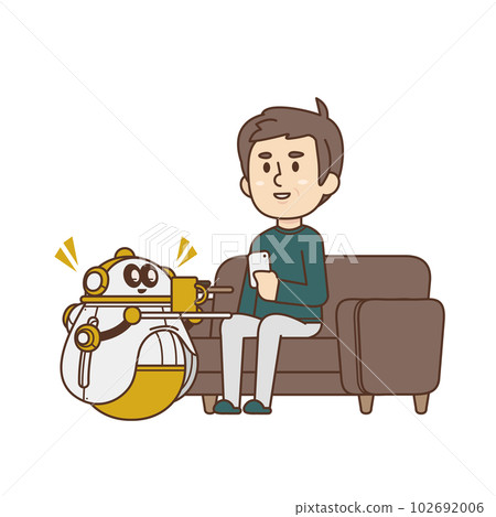 Senior man relaxing on the sofa [Living with a robot, hydration, relaxing, resting, living alone] Illustration 102692006