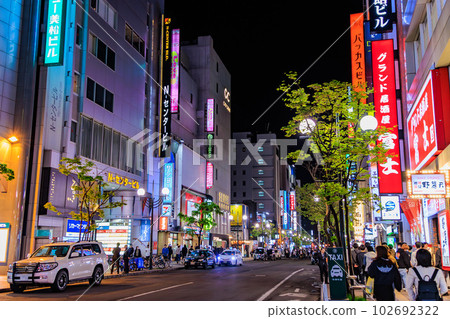 Susukino at night in Sapporo, Hokkaido, bustling with people Susukino at night in Sapporo, Hokkaido, bustling with people 102692322