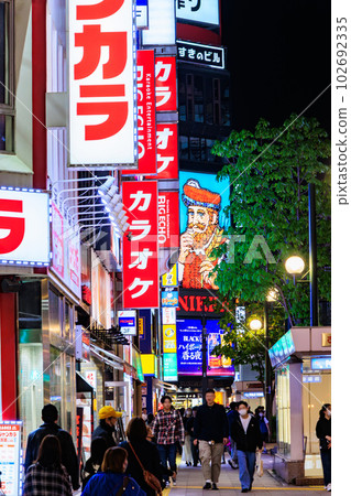 Susukino at night in Sapporo, Hokkaido, bustling with people Susukino at night in Sapporo, Hokkaido, bustling with people 102692335