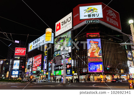Susukino at night in Sapporo, Hokkaido, bustling with people Susukino at night in Sapporo, Hokkaido, bustling with people 102692341