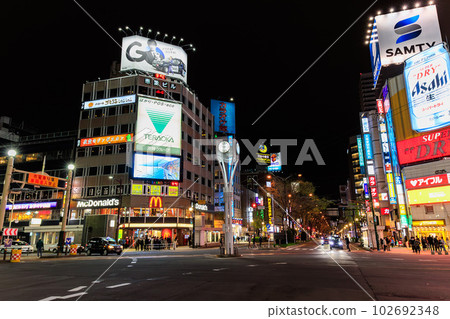 Susukino at night in Sapporo, Hokkaido, bustling with people Susukino at night in Sapporo, Hokkaido, bustling with people 102692348