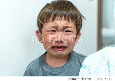 A child in an unpleasant period, a boy who cries aloud 102693459