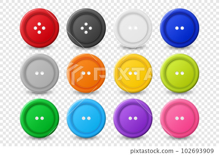 Vector 3d Realistic Buttons for Clothes Icon Set Closeup Isolated. Fashion, Art, Needlework, Sewing, Scrapbooking Decor. Round Clothes Button Collection, Top View 102693909