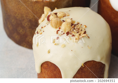 Easter cakes with different decor for background Easter cakes with different decor for background 102694351