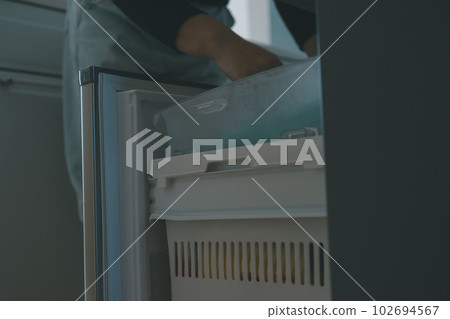 Housewife taking out something from the freezer 102694567