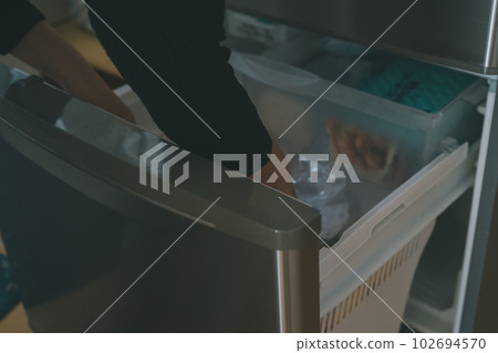 Housewife taking out something from the freezer 102694570