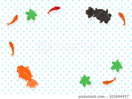 紅色金魚和日本金和黑眼金的插圖,背景圓點 紅色金魚和日本金和黑眼金的插圖,背景圓點 102694957
