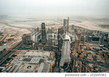 Cityscape of Dubai at dusk, view from the top of Burj Khalifa 102695061