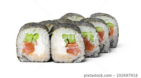 Cooked sushi roll isolated on white background 102697918