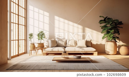 Spacious and bright Japanese modern one-room interior (AI-generated image) Spacious and bright Japanese modern one-room interior (AI-generated image) 102698609