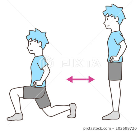 Man doing lower body muscle training with front lunge, exercise, simple 102699720