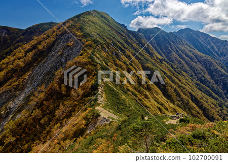 Nigorizawa Omine，中央阿爾卑斯山，Hinokio山和Mt. Kumazawa的秋葉 102700091