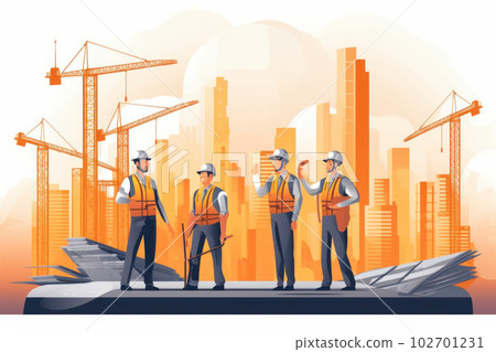 Smart engineer manager with safety uniform checking site construction with steel and concrete. Labour Day concept. Smart engineer manager with safety uniform checking site construction with steel and concrete. Labour Day concept. 102701231
