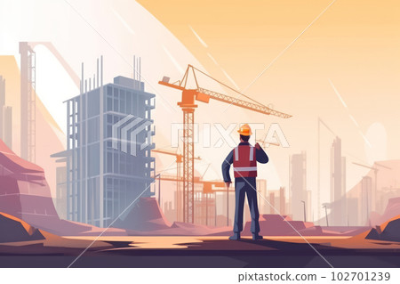 Smart engineer manager with safety uniform checking site construction with steel and concrete. Labour Day concept. Smart engineer manager with safety uniform checking site construction with steel and concrete. Labour Day concept. 102701239