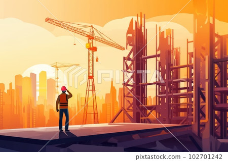 Smart engineer manager with safety uniform checking site construction with steel and concrete. Labour Day concept. 102701242