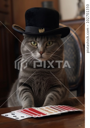 Cat gentleman who enjoys card games: AI work 102701350