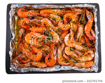 Baked in oven tiger shrimps 102701744