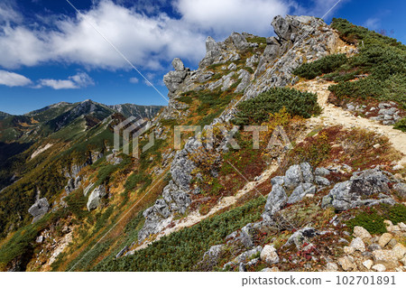 中央阿爾卑斯山檜尾山的紅葉和木曾駒岳的景色 102701891