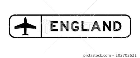 Grunge black england word with plane icon square rubber seal stamp on white background 102702621