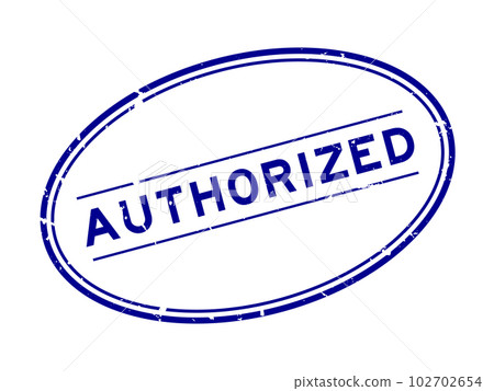 Grunge blue authorized word oval rubber seal stamp on white background 102702654