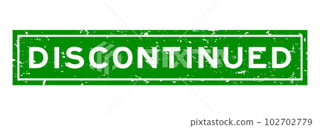 Grunge green discontinued word square rubber seal stamp on white background 102702779