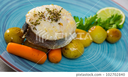 Pollock steak with vegetables Pollock steak with vegetables 102702840