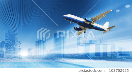 Airplane hovering highly Airplane hovering highly 102702935