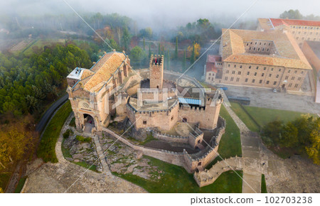 Famous fortress Castillo de Javier in the early morning. Navarre. Aragon. Spain Famous fortress Castillo de Javier in the early morning. Navarre. Aragon. Spain 102703238