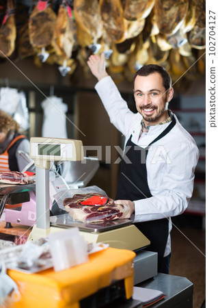 Male, shop, meat 102704127