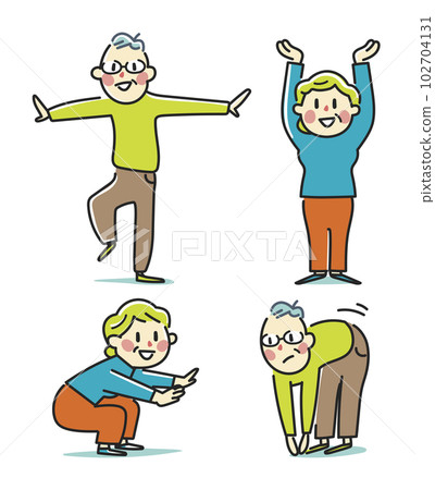 Senior couple checking locomotive organ dysfunction illustration material 102704131